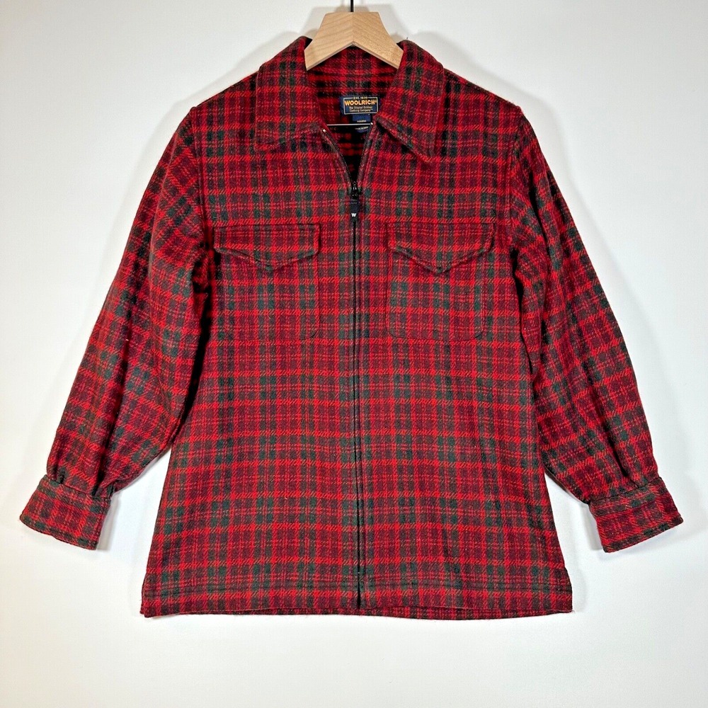 Woolrich Women's Wool Red Plaid Flannel Shacket Full Zip Size Small Jacket